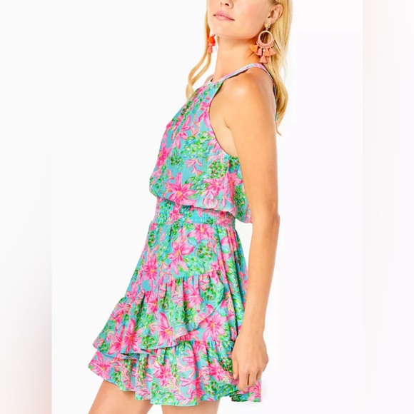 Lilly Pulitzer Pamelyn Flutter Halter Vibrant Colorful Floral Mini Dress Size 00 - Picture 4 of 15